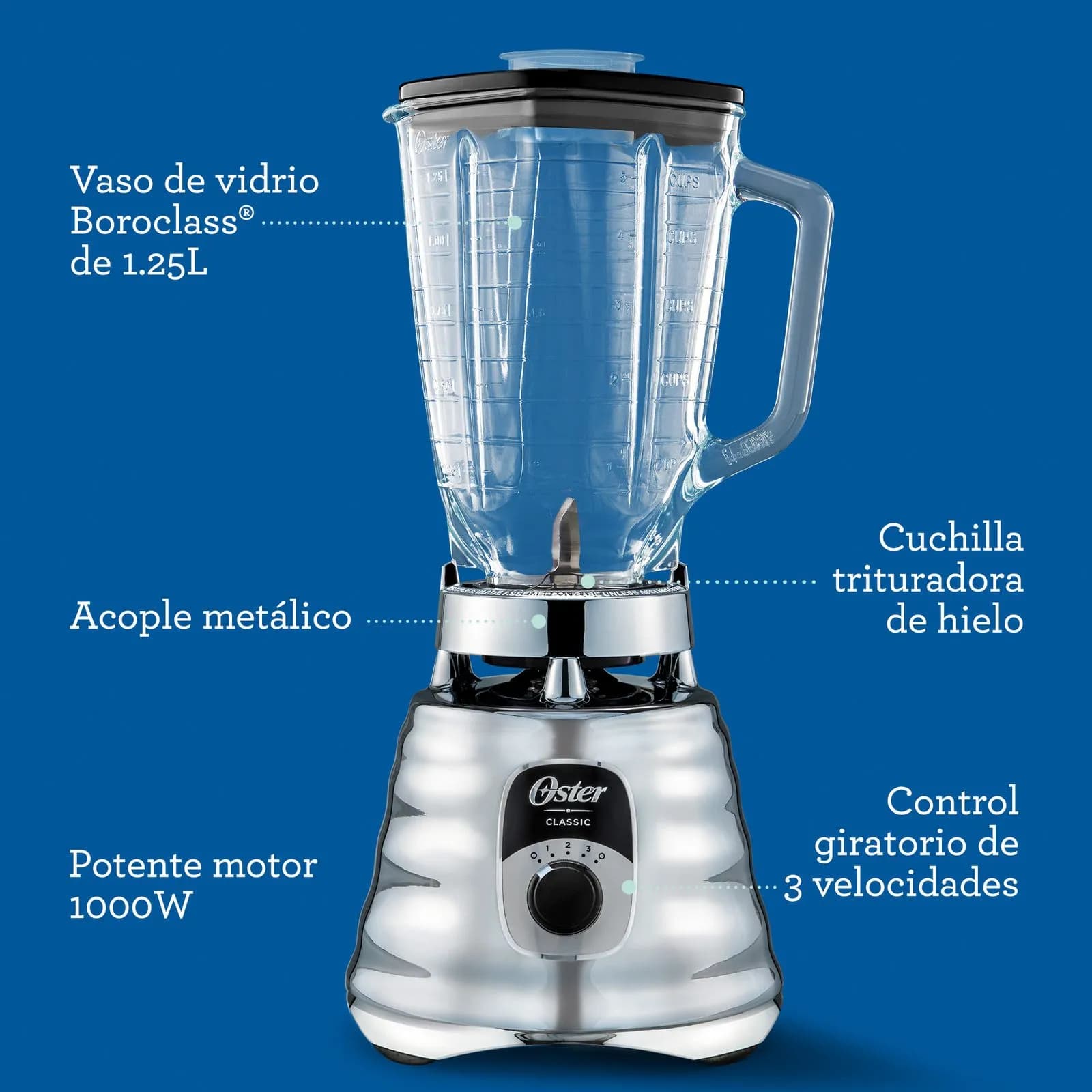 Licuadora OSTER Clasica Silver- 600W- Jarra de Vidrio 1,25lts thumbnail 4