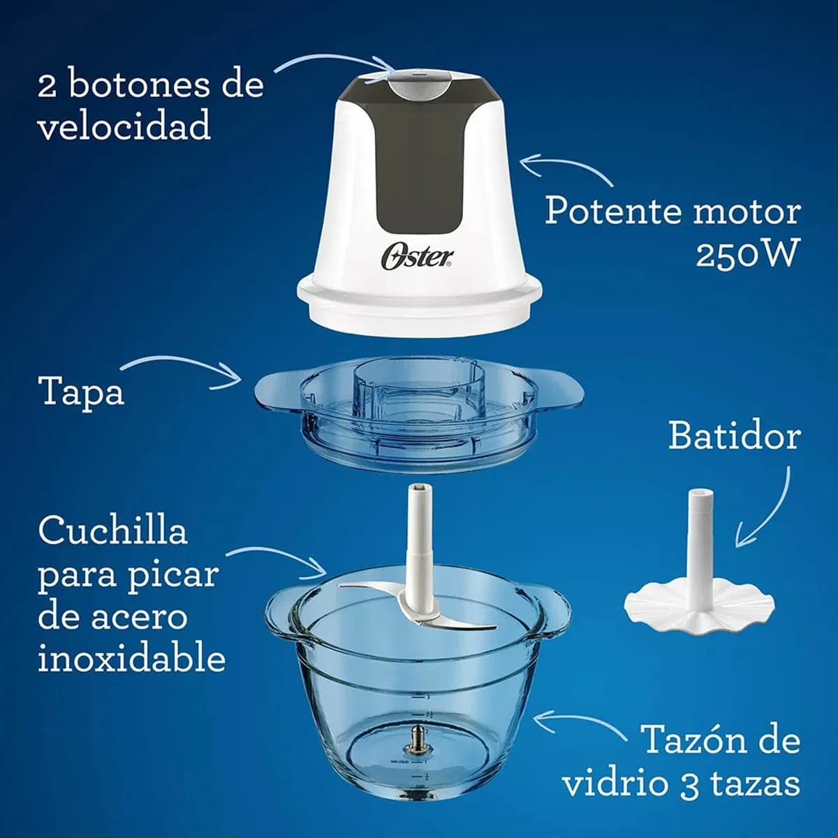 Mini CHOPPER OSTER (Picadora) Vaso Vidrio- 250Watt- 3 Tazas- 2Vel. thumbnail 2